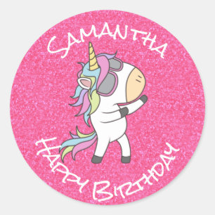 Sticker Rond Parties scintillant de la fête Unicorne rose pâle