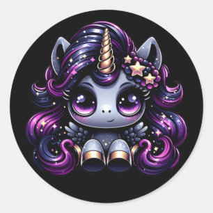 Sticker Rond Parties scintillant de licorne noire du poney Twil