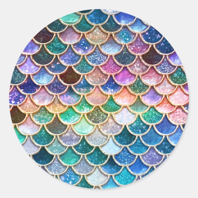 Sticker Rond Parties scintillant de luxe multicolore Mermaid Sc (Devant)