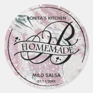 Sticker Rond Parties scintillant de marbre Monogramme B Étiquet