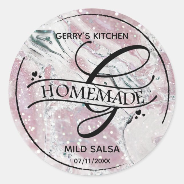 Sticker Rond Parties scintillant de marbre Monogramme G Étiquet (Devant)