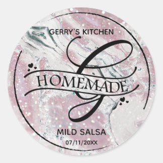 Sticker Rond Parties scintillant de marbre Monogramme G Étiquet