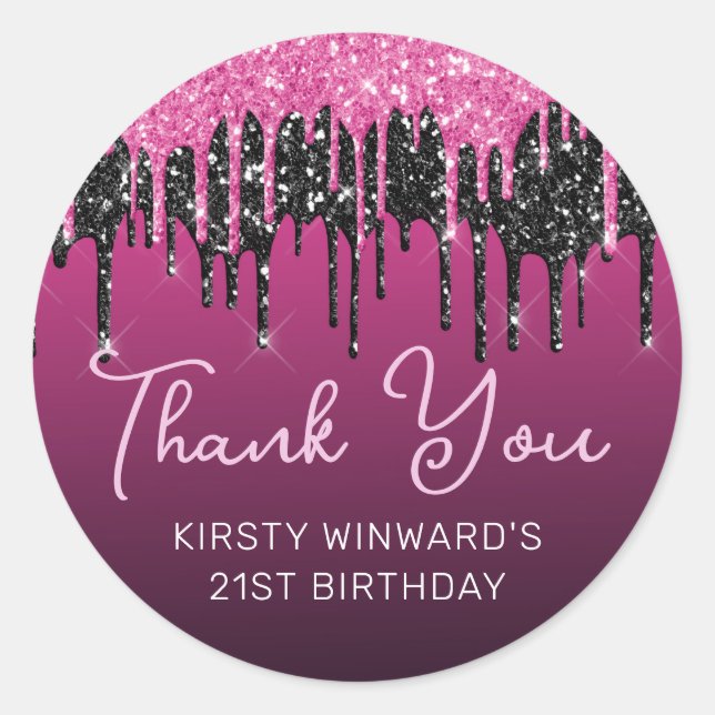 Sticker Rond Parties scintillant de séchage rose et noir chaud  (Devant)