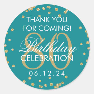 Sticker Rond Parties scintillant d'Merci Gold Turquoise 80e ann