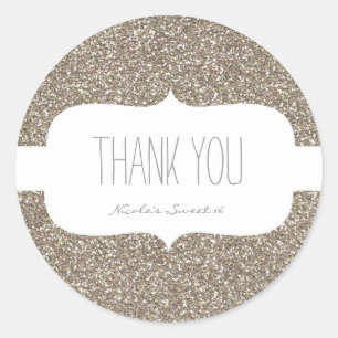 Sticker Rond Parties scintillant d'or blanc Anniversaire fête F