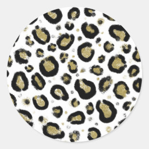 Sticker Rond Parties scintillant d'or blanc et Cheetah léopard