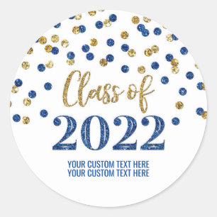 Sticker Rond Parties scintillant d'or bleu Confetti Graduation