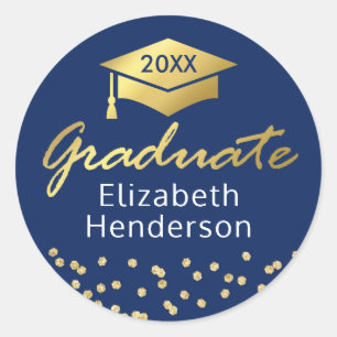 Sticker Rond Parties scintillant d'or bleu Graduate Graduate