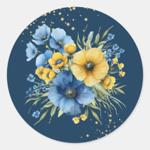 Sticker Rond Parties scintillant d'or bleu marine et jaune Flor