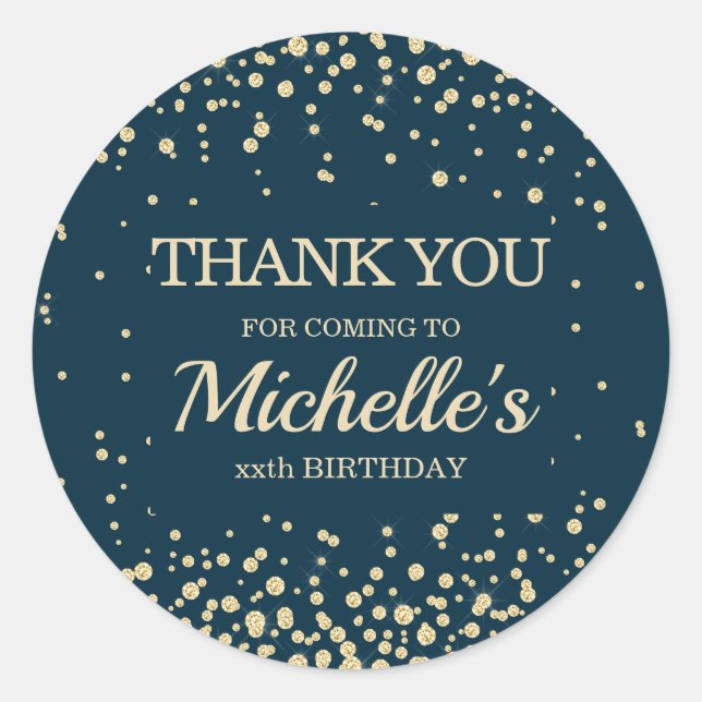 Sticker Rond Parties scintillant d'or bleu marine moderne Anniv (Devant)