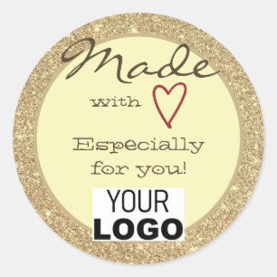 Sticker Rond Parties scintillant d'or clair faite avec l'amour