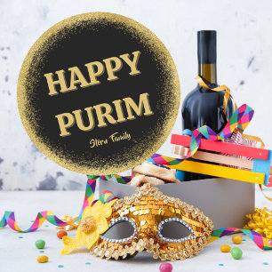 Sticker Rond Parties scintillant d'or classique Purim sur mesur