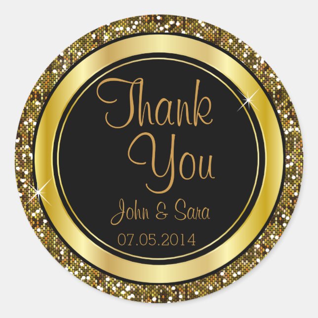 Sticker Rond Parties scintillant d'or Confetti et Black Eleganc (Devant)