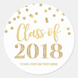 Sticker Rond Parties scintillant d'or Confetti Graduation 2018