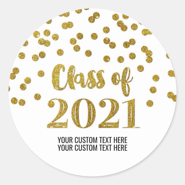 Sticker Rond Parties scintillant d'or Confetti Graduation 2021 (Devant)