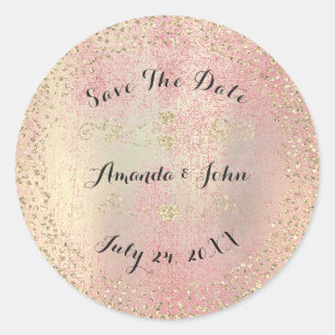 Sticker Rond Parties scintillant d'or Confetti Rose Enregistrer