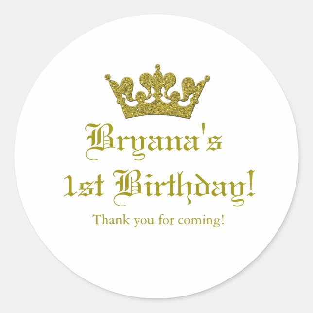 Sticker Rond Parties scintillant d'or Couronne Royal Princess É (Devant)
