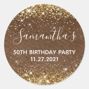 Sticker Rond Parties scintillant d'or Cuir Brown foncé 50e anni