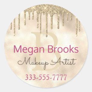 Sticker Rond Parties scintillant d'or do-it-yourself nom Monogr