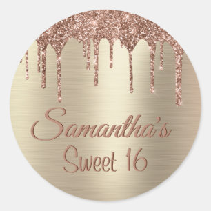 Sticker Rond Parties scintillant d'or doux 16 Anniversaire