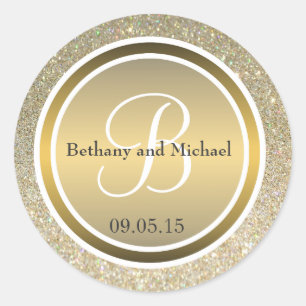 Sticker Rond Parties scintillant d'or et Mariage de bronze méta