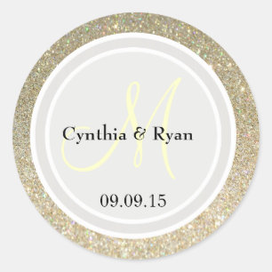 Sticker Rond Parties scintillant d'or et Mariage de platine Mon