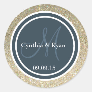 Sticker Rond Parties scintillant d'or et Mariage gris foncé