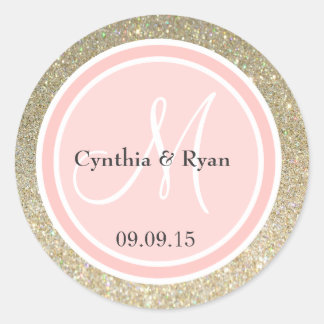 Sticker Rond Parties scintillant d'or et Mariage rose pétale