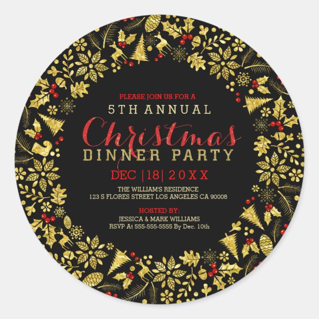 Sticker Rond Parties scintillant d'or Faux couronne de Noël (Devant)