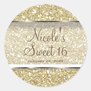 Sticker Rond Parties scintillant d'or Glam Sweet 16 Custom Part