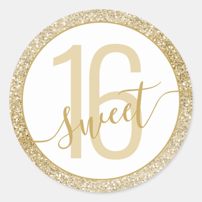 Sticker Rond Parties scintillant d'or Jaune Anniversaire Favor  (Devant)