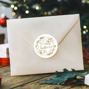 Sticker Rond Parties scintillant d'or Joyeux Noël