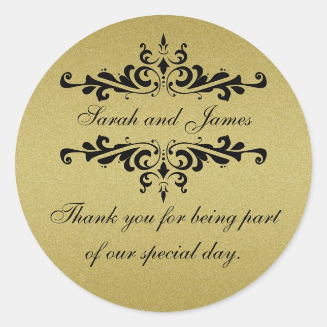 Sticker Rond Parties scintillant d'or Look mariage Favor Merci  (Devant)