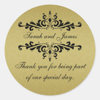 Sticker Rond Parties scintillant d'or Look mariage Favor Merci 
