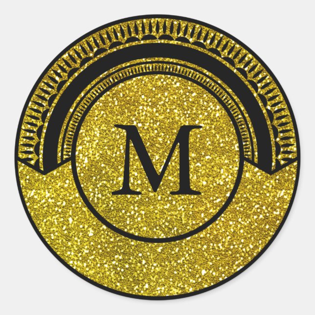Sticker Rond Parties scintillant d'or Look Monogramme Seal (Devant)