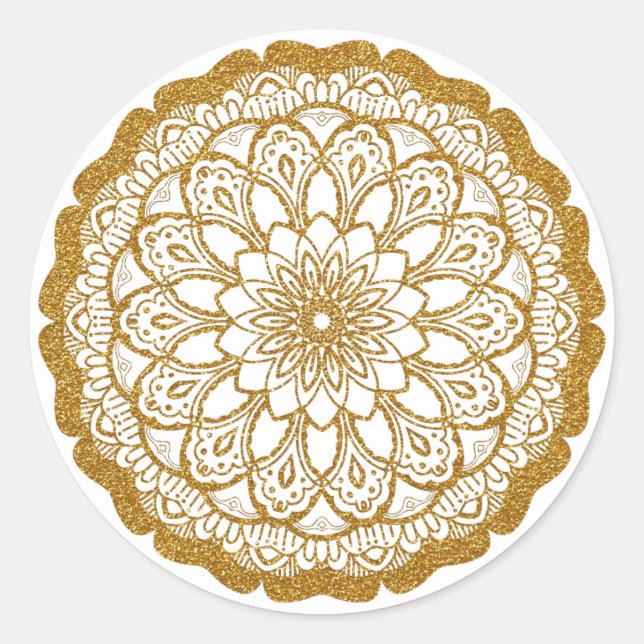 Sticker Rond Parties scintillant d'or Mandala (Devant)