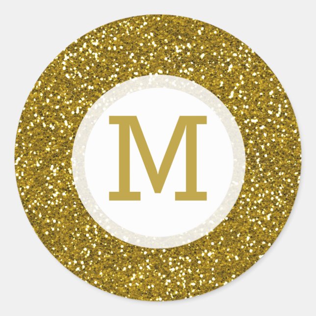 Sticker Rond Parties scintillant d'or Monogramme initial (Devant)