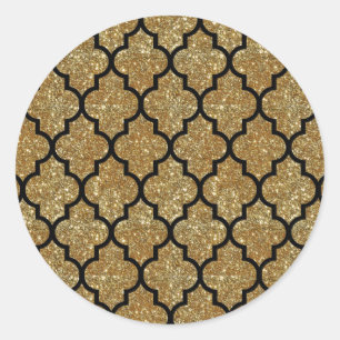 Sticker Rond Parties scintillant d'or Motif Quatrefoil marocain