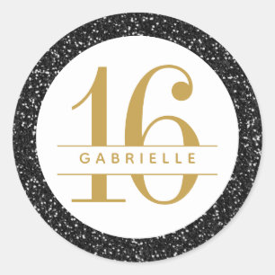 Sticker Rond Parties scintillant d'or noir Anniversaire Faveur