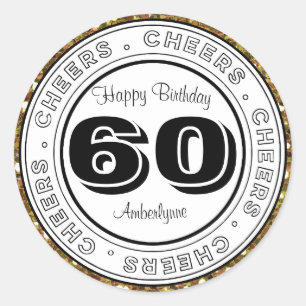 Sticker Rond Parties scintillant d'or noir blanc 60e anniversai