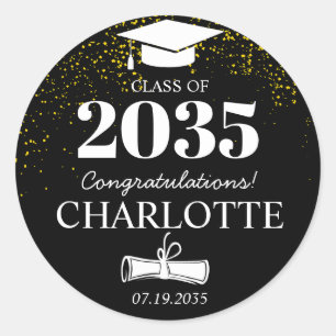 Sticker Rond Parties scintillant d'or noir Classe de Grad Gradu