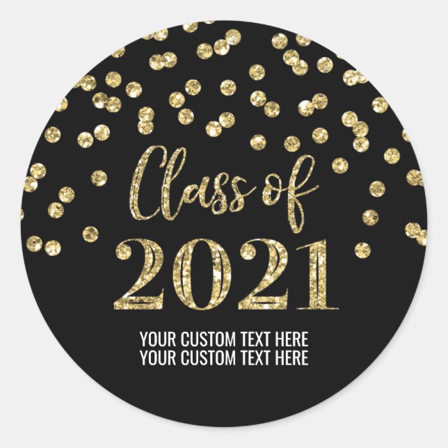 Sticker Rond Parties scintillant d'or noir Confetti Graduation  (Devant)