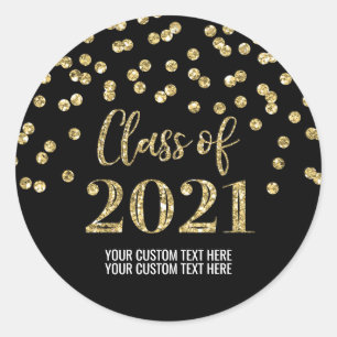 Sticker Rond Parties scintillant d'or noir Confetti Graduation 