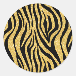 Sticker Rond Parties scintillant d'or noir Zebra Stripes Poster