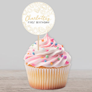 Sticker Rond Parties scintillant d'or personnalisée 1er anniver