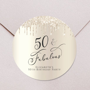 Sticker Rond Parties scintillant d'or Personnalisée 50e anniver
