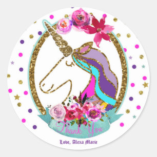 Sticker Rond Parties scintillant d'or Pois Unicorn fête d'anniv