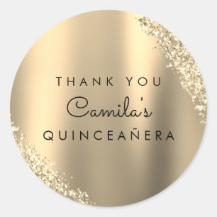 Sticker Rond Parties scintillant d'or Quinceanera Enregistrer l