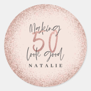Sticker Rond parties scintillant d'or Rose 50e anniversaire mer