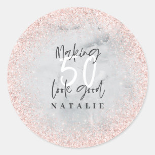 Sticker Rond parties scintillant d'or rose 50e anniversaire mer